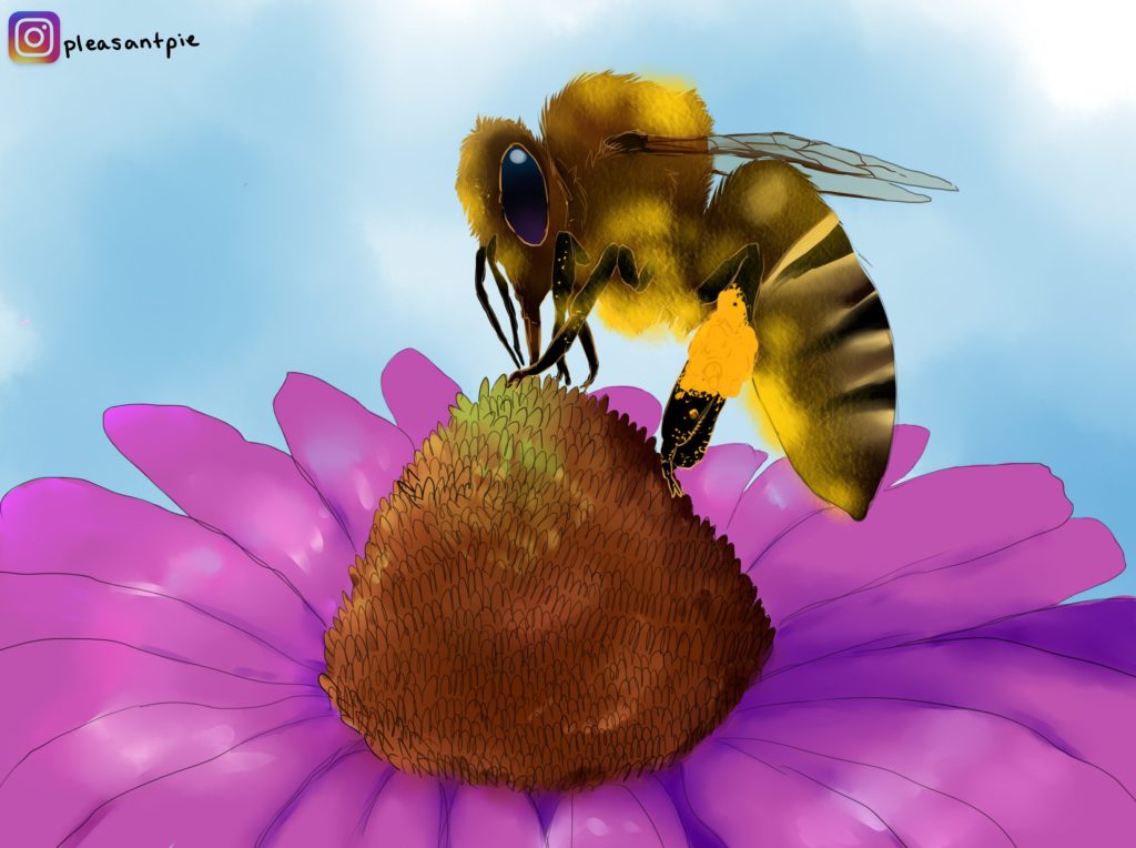 Bees collecting pollen ~ Art by Ivy aka PleasantPIe 