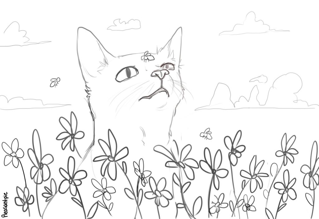 Bee on kitten's nose coloring page by Ivy aka PleasantPIe