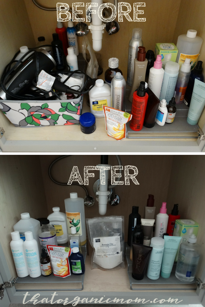 decluttering and tidying under the bathroom sink and entire bathroom!