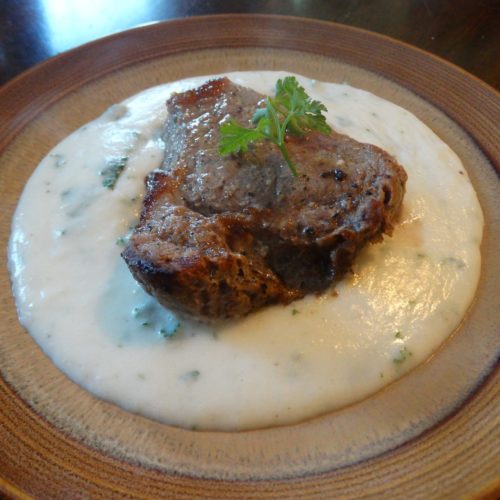 Steak with Browned Garlic Butter and Cauliflower Mashies