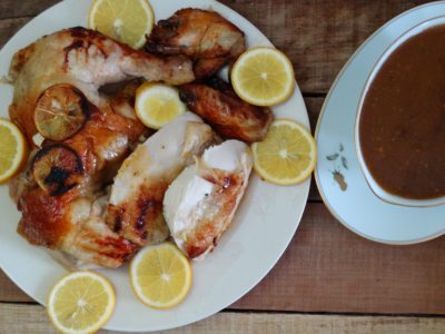 Honey and Meyer Lemon Pepper Roasted Chicken with Brown Gravy 1