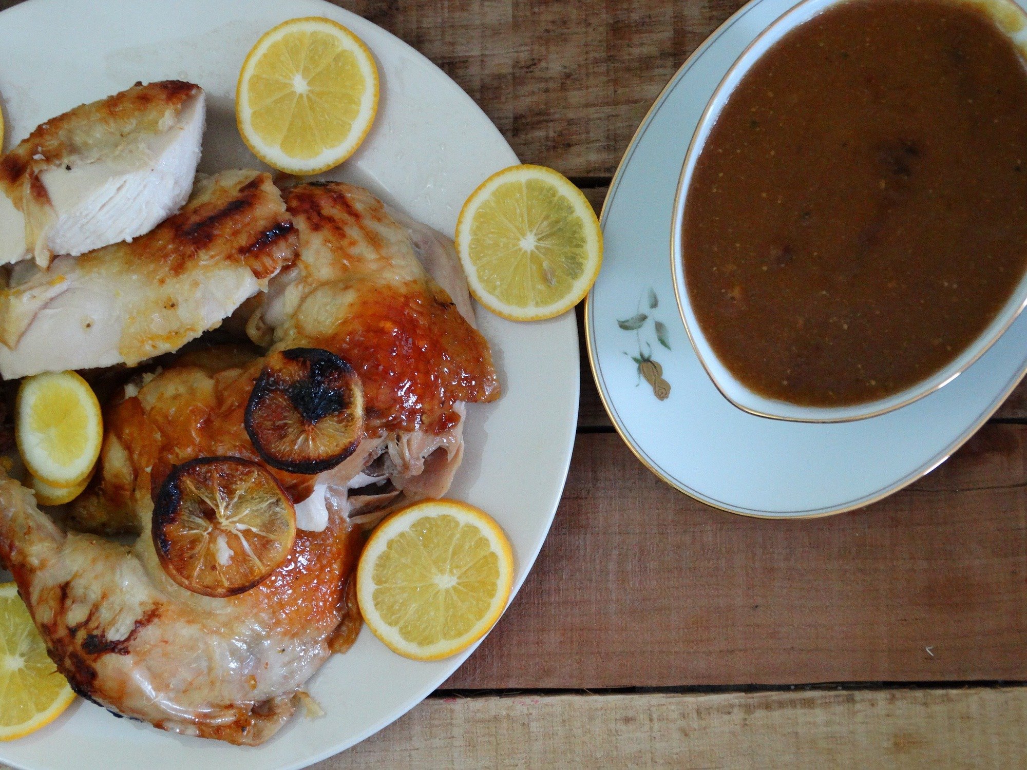 Honey and Meyer Lemon Pepper Roasted Chicken with Brown Gravy 4