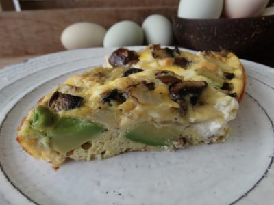 Avocado, Goat Cheese and Bacon Crustless Quiche