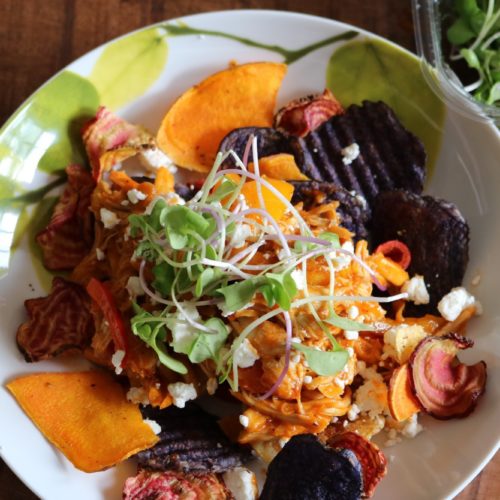 Easy BBQ Chicken Nachos with Root Vegetable Chips 5