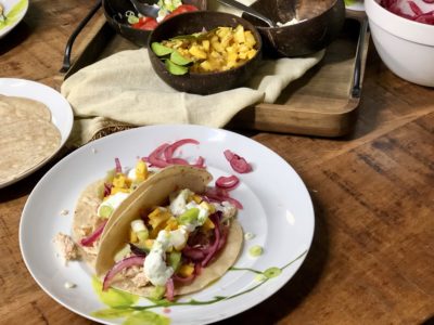 Thai Chicken Tacos with Beet Infused Pickled Onions 6