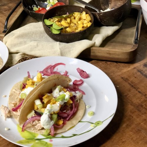 Thai Chicken Tacos with Beet Infused Pickled Onions 6