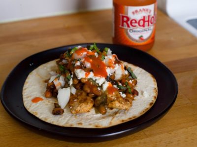 Smoky Chicken Tostados with Black Eyed Peas and Chile-Lime Salsa