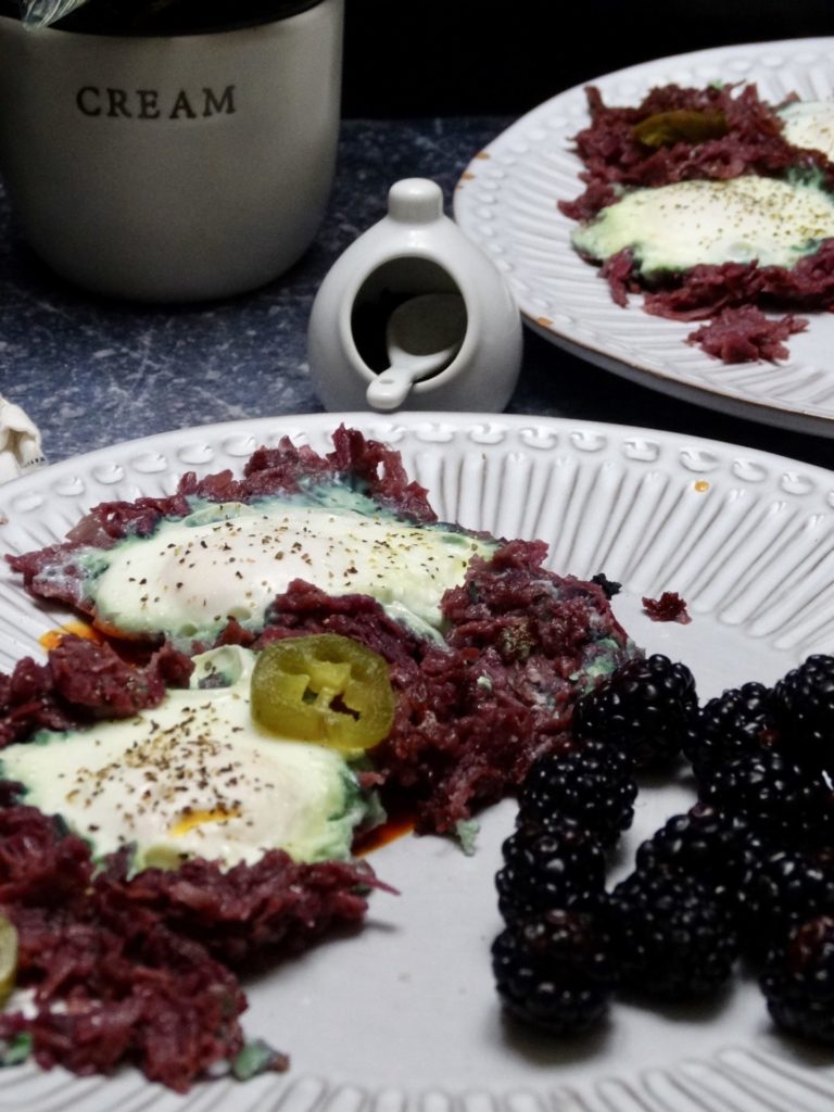 Eggs Nested in Hashed Purple Sweet Potatoes 1