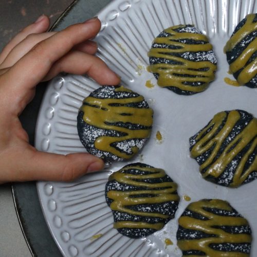 Tahini Glazed Purple Sweet Potato Cakies