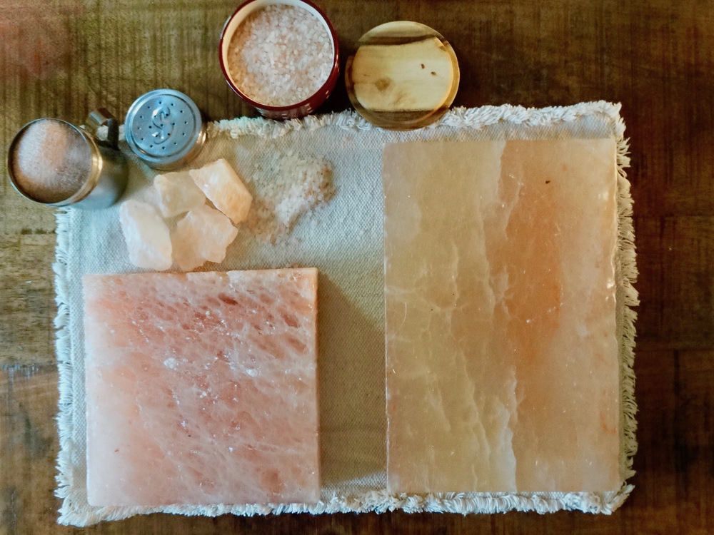 various Himalayan Salt: block, pebbles, rocks, and tiles