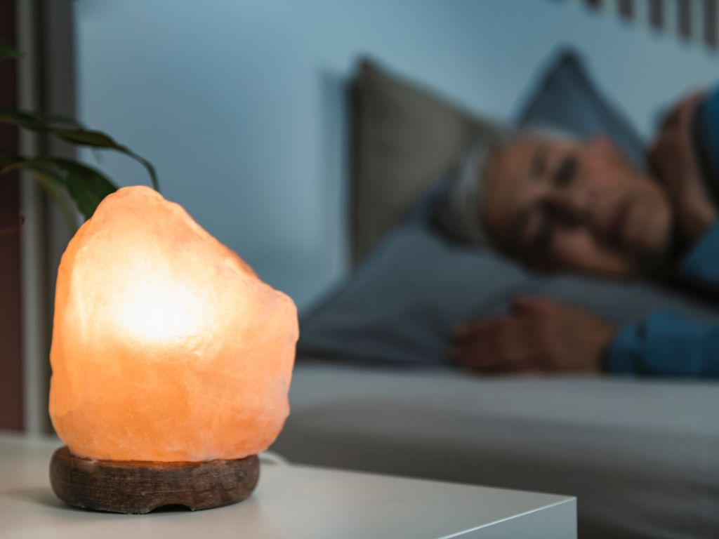 salt lamp on night stand