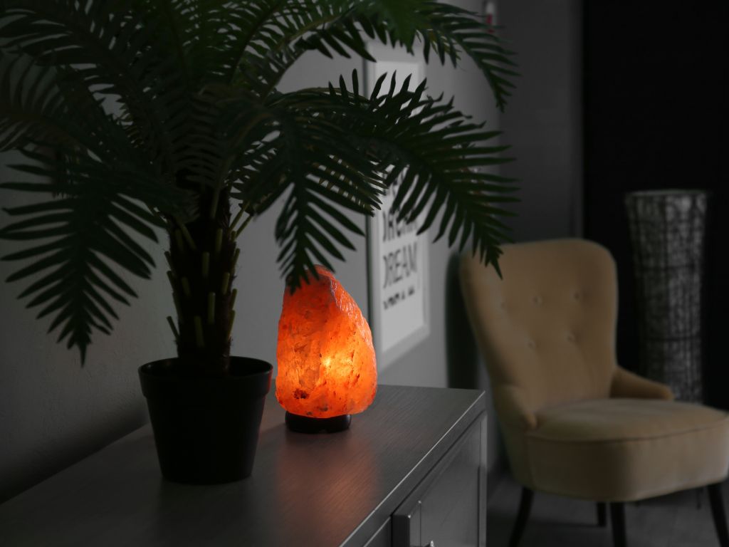 salt lamp in hall space on table