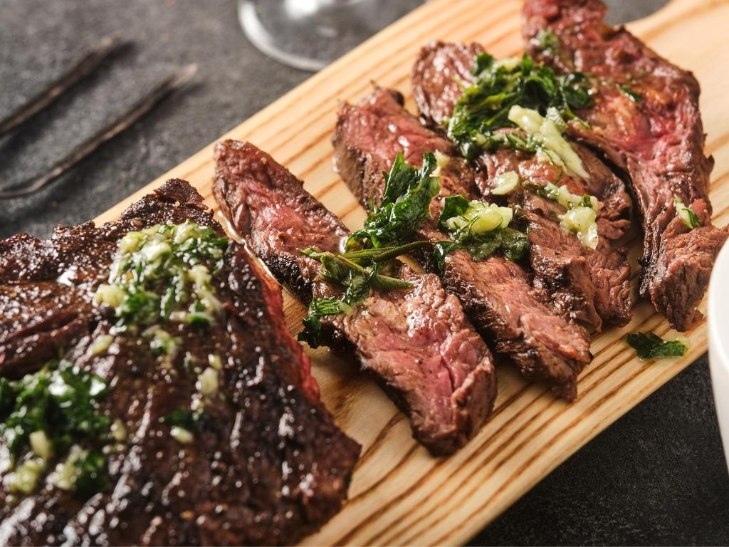 hanger steak with herbs and butter