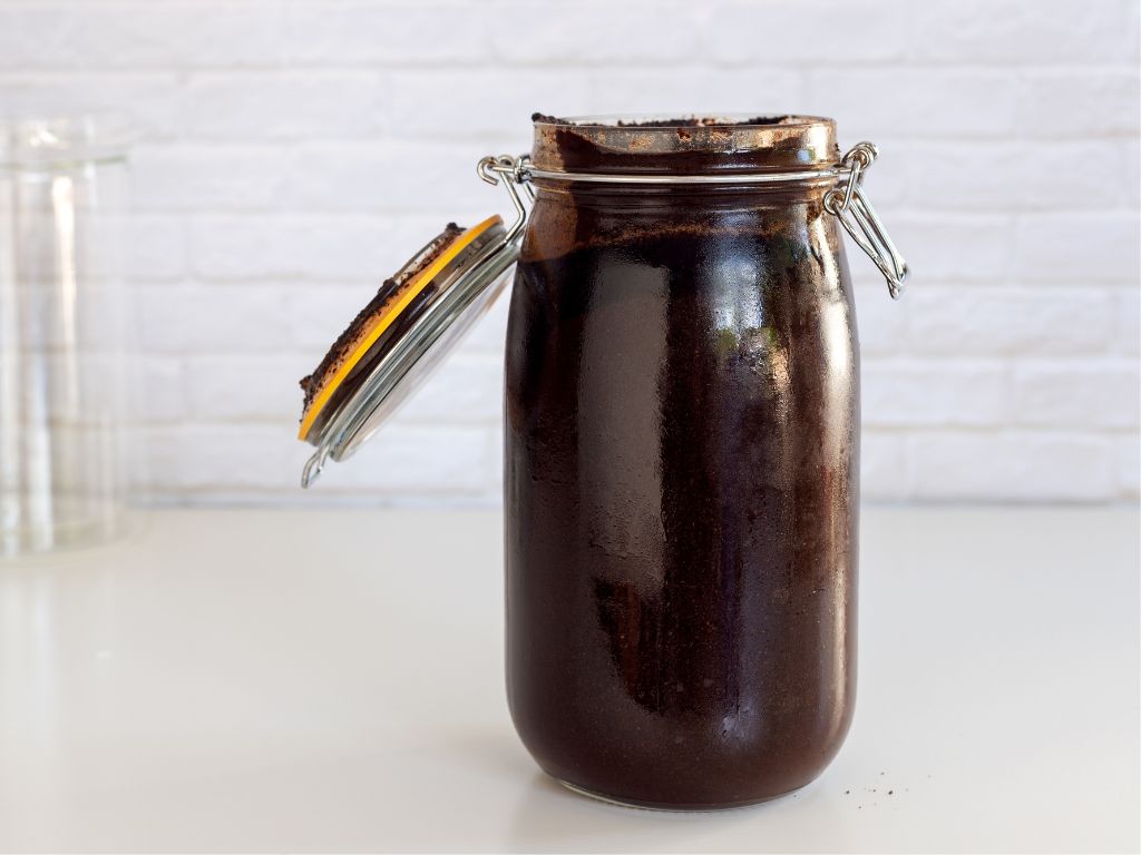 jar with filter and coffee for cold brew